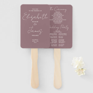 Mauve Modern Minimalist Script Wedding Program Hand Fan