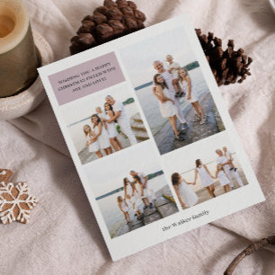 Mauve Modern Neutral 4 Photo Elegant Holiday Card