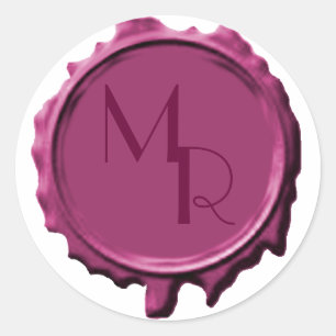 Mauve Monogram Seal Wedding Stickers