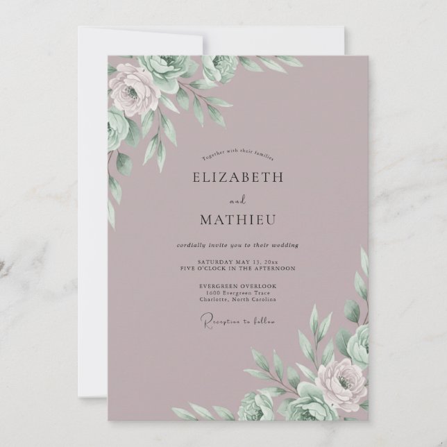 Mauve Muted Eucalyptus Wedding Invitation (Front)