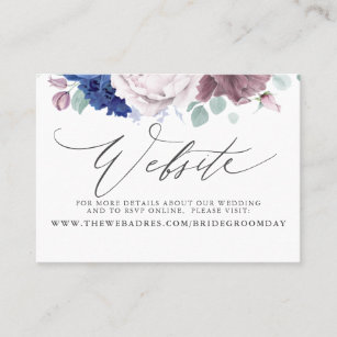 Mauve Navy Blue Floral Wedding Website Card
