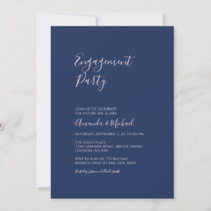 Mauve & Navy   Simple Minimal Engagement Party Invitation