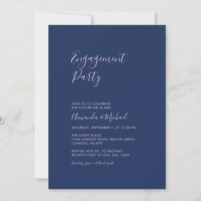 Mauve & Navy | Simple Minimal Engagement Party Invitation (Front)