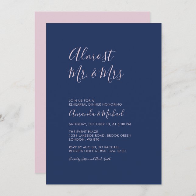 Mauve & Navy | Simple Minimal Rehearsal Dinner Invitation (Front/Back)