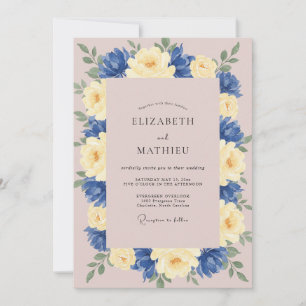 Mauve Navy Wreath Wedding Invitation