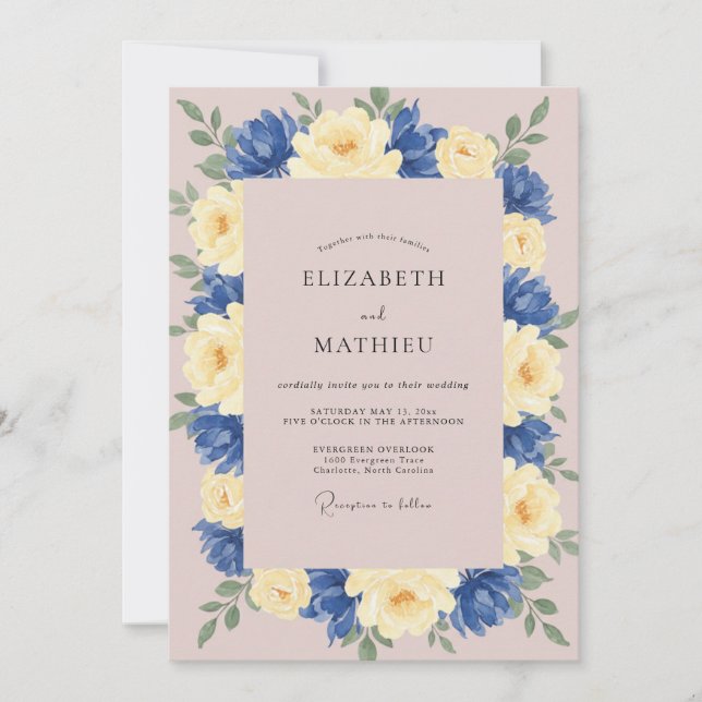 Mauve Navy Wreath Wedding Invitation (Front)
