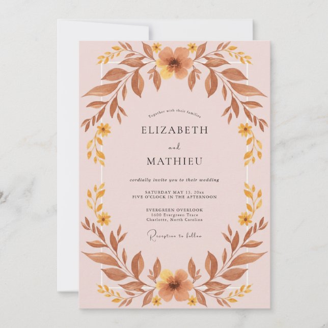 Mauve Ochre Leafy Wedding Invitation (Front)
