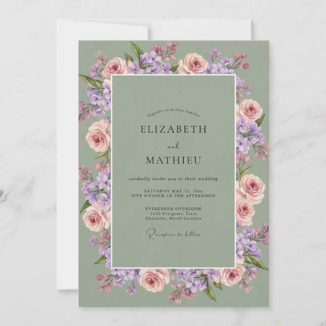 Mauve Olive Wreath Wedding Invitation (Front)