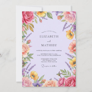 Mauve Painted Wildflower Wedding Invitation