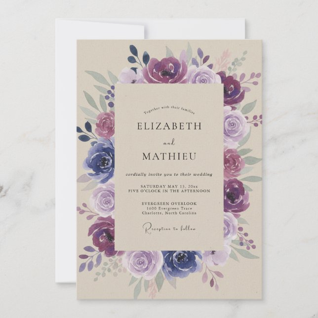Mauve Painted Wreath Wedding Invitation (Front)
