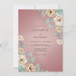 Mauve Painterly Floral Romantic Wedding Invitation