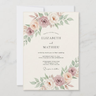 Mauve Pale Blush Peony Wedding Invitation