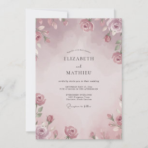 Mauve Pale Blush Watercolor Wedding Invitation
