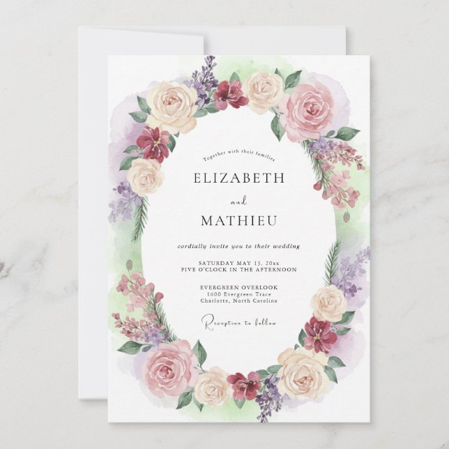 Mauve Pale Blush Wreath Wedding Invitation (Front)