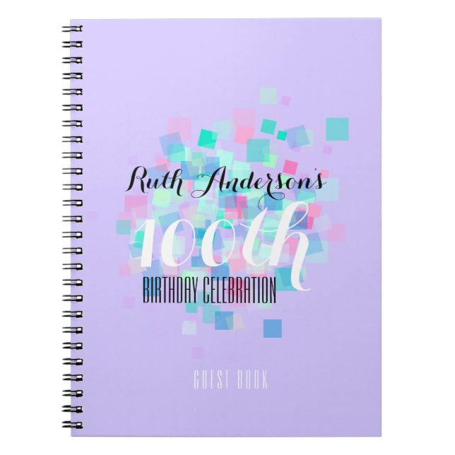 Mauve Pastel Colours 100th Birthday Party Notebook (Front)
