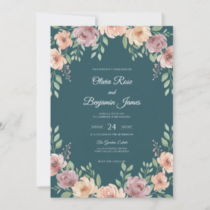 Mauve Peach Painted Wedding Invitation