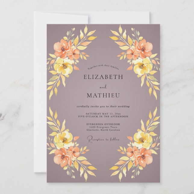 Mauve Peach Ranunculus Eucalyptus Wedding Invitation (Front)
