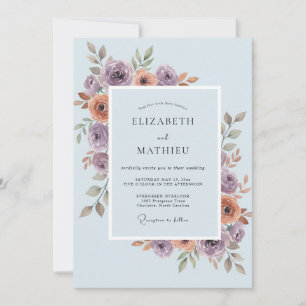 Mauve Peach Watercolor Floral Wedding Invitation