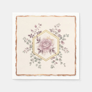 Mauve Peony Gold Geometric Botanical Napkin
