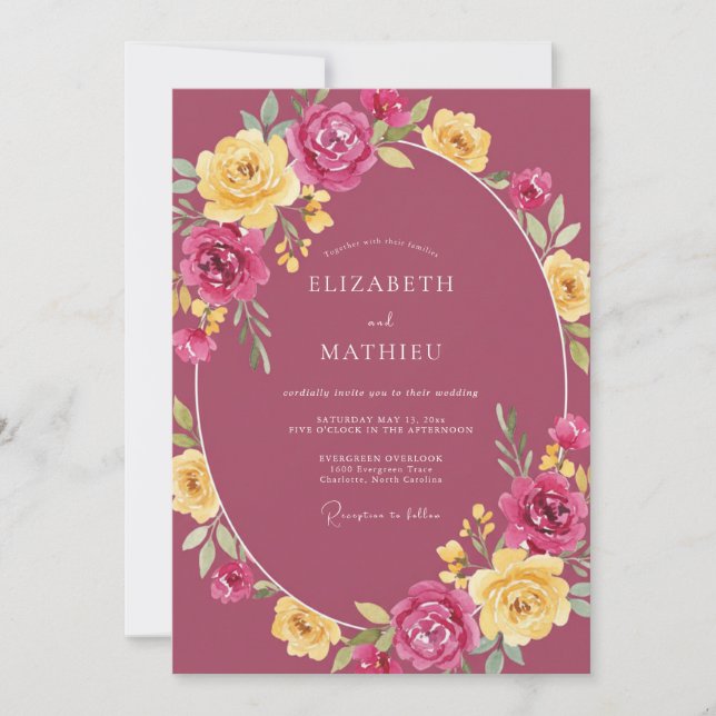 Mauve Peony Painted Wedding Invitation (Front)