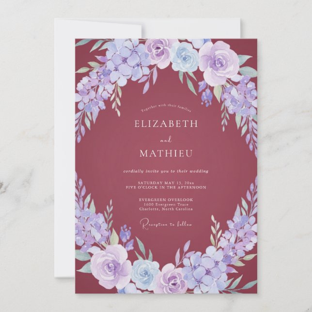 Mauve Periwinkle Blossom Wedding Invitation (Front)