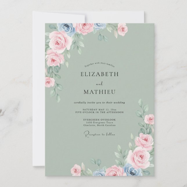 Mauve Periwinkle Leaf Wedding Invitation (Front)