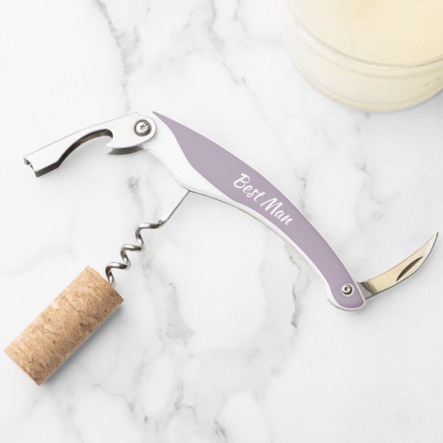 Mauve Personalised Wedding Best Man Corkscrew (Front)