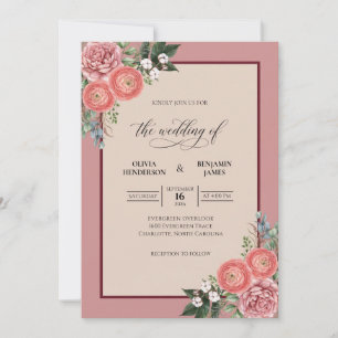 Mauve Petal Elegant Wedding Invitation
