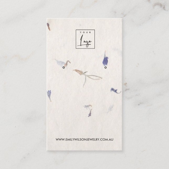 MAUVE PETAL HANDMADE PAPER  STUD EARRING DISPLAY BUSINESS CARD (Front)