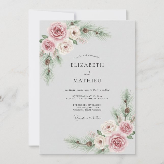 Mauve Piney Winter Wedding Invitation (Front)