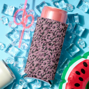 Mauve pink and Charcoal Camo abstract Seltzer Can Cooler