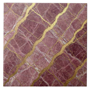 Mauve Pink and Gold Marble Ceramic Tile