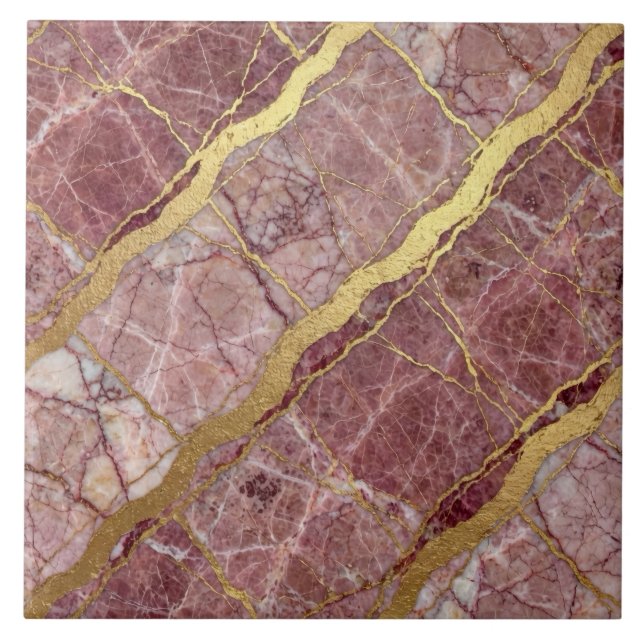 Mauve Pink and Gold Marble Ceramic Tile (Front)