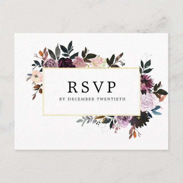 Mauve Pink and Purple Floral DIY Wedding Response Invitation Postcard (Front)