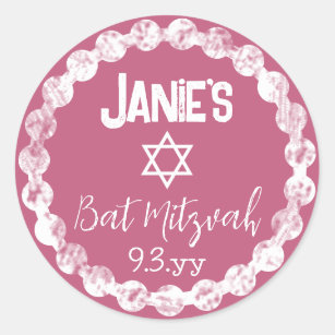 Mauve Pink Bat Mitzvah Personalised Classic Round Sticker