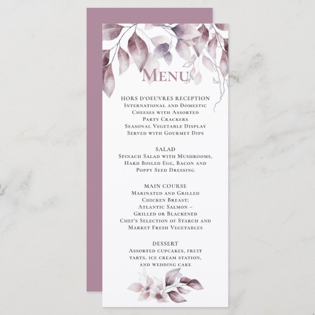 Mauve Pink Botanical Wedding Menu (Front/Back)
