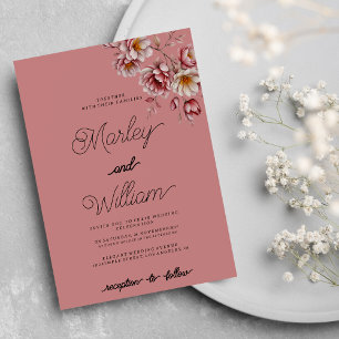 Mauve pink burgundy orange white floral Wedding Invitation