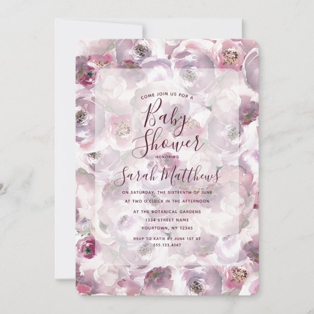 Mauve Pink Country Floral Baby Shower Invitation (Front)
