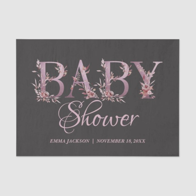 Mauve Pink Elegant Floral Chic Girl's Baby Shower Tissue Paper (Front)
