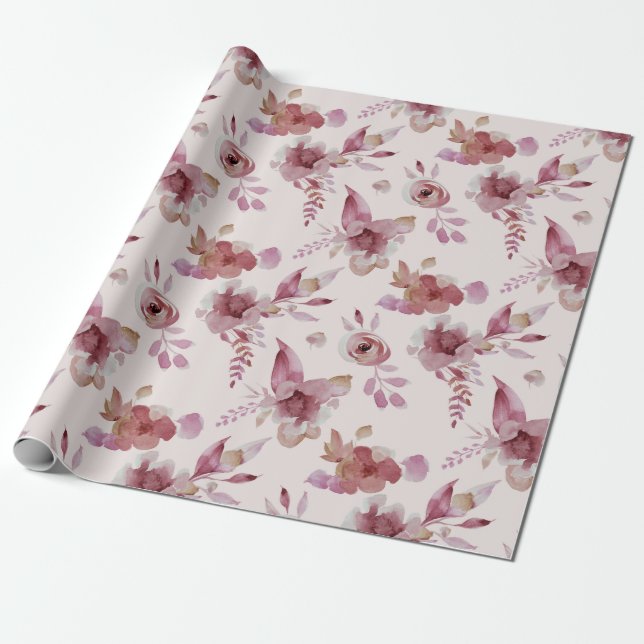 Mauve Pink Elegant Floral Chic Girl's Baby Shower Wrapping Paper (Unrolled)