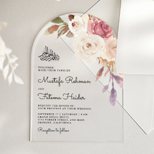 Mauve Pink Floral Bouquet Islamic Muslim Wedding Acrylic Invitations