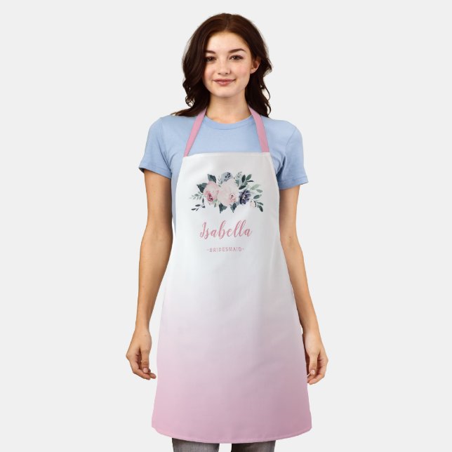 Mauve pink floral personalised bridesmaid apron (Worn)