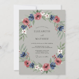 Mauve Pink Floral Wreath Wedding Invitation