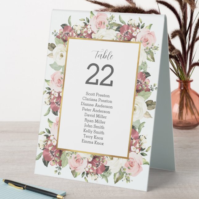 Mauve Pink Florals Gold Wedding Table Assignment (In SItu (Table))