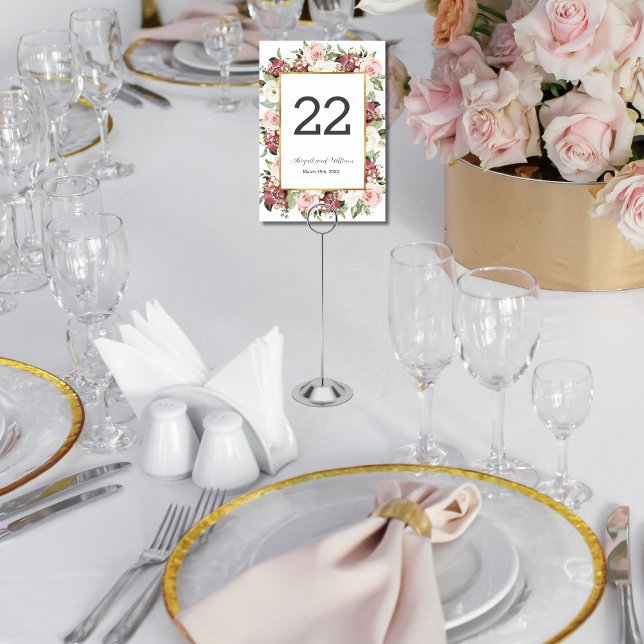Mauve Pink Florals Gold Wedding Table Number  (Creator Uploaded)
