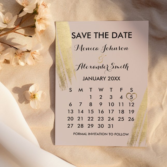 Mauve Pink Gold Brushstrokes Calendar Save The Date (Mauve Pink Gold Brushstrokes Calendar Save Save The Date )
