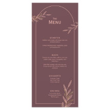 Mauve Pink Gold Leaf Wedding Event Menu Flat Card