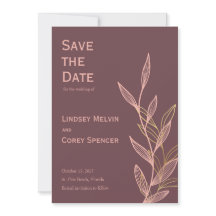 Mauve Pink Gold Leaf Wedding Save the Date