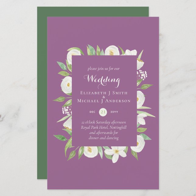 Mauve Pink Green Floral Budget Wedding Invite A9 (Front/Back)