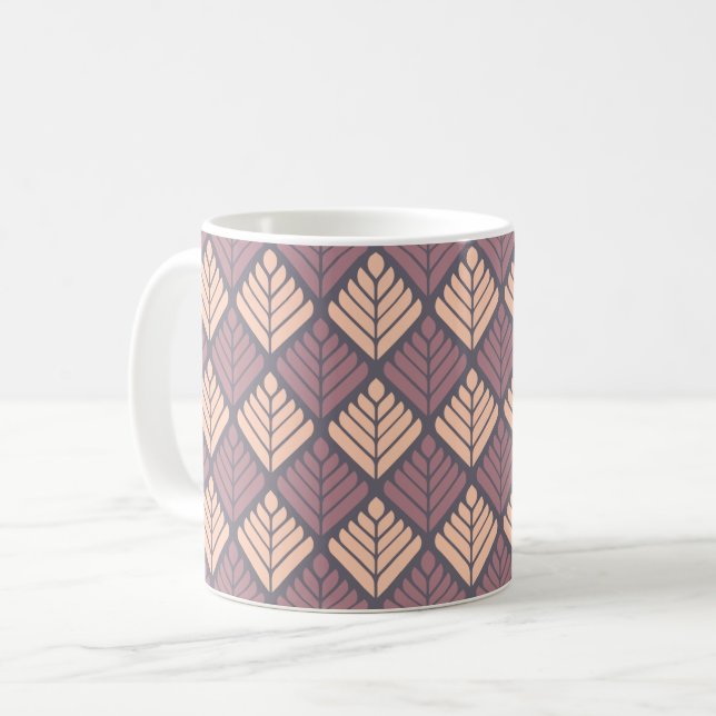 Mauve Pink Leaf Petal Layered Geometric Pattern Coffee Mug (Front Left)